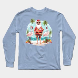 Santa Christmas in July beach Australia Long Sleeve T-Shirt